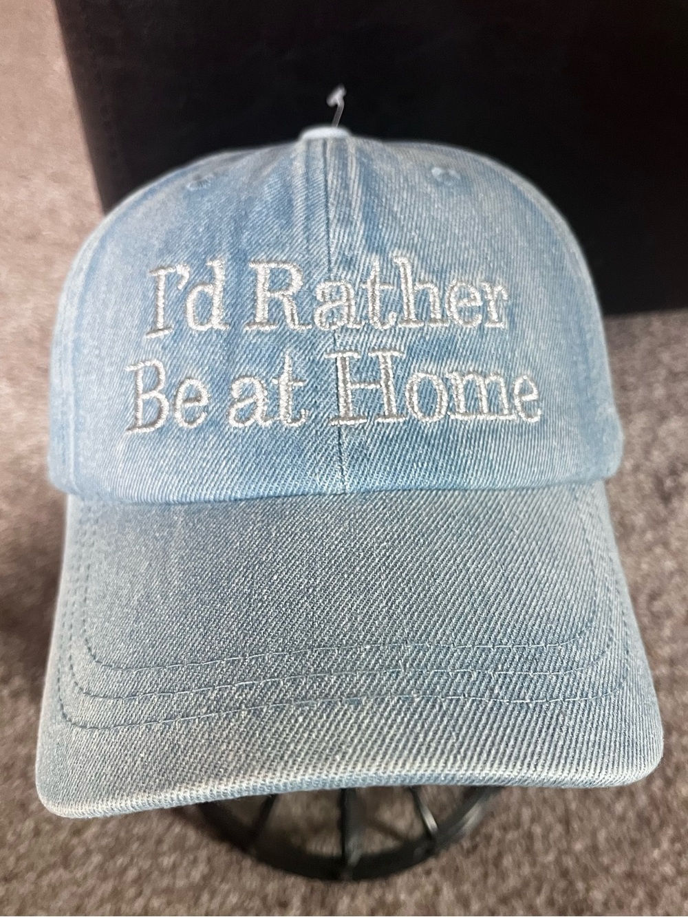 Light Blue Denim Baseball Cap - "I'd Rather Be at Home"